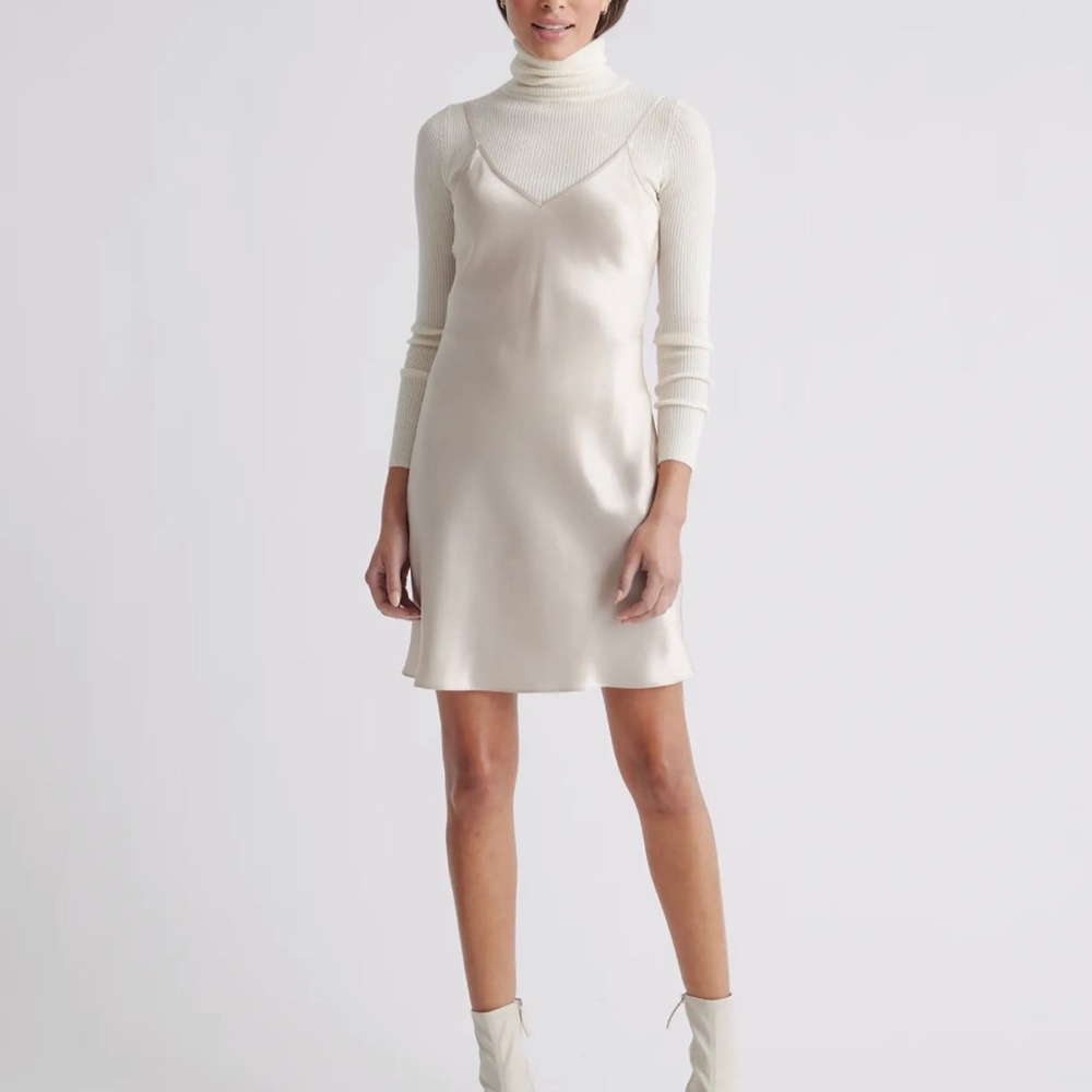 Quince Washable Silk Mini Dress in Champagne